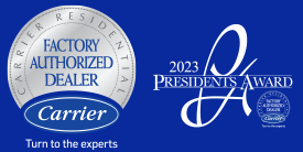 Carrier Factory Authorized Dealer Logo & Carrier 2023 President's Award Logo